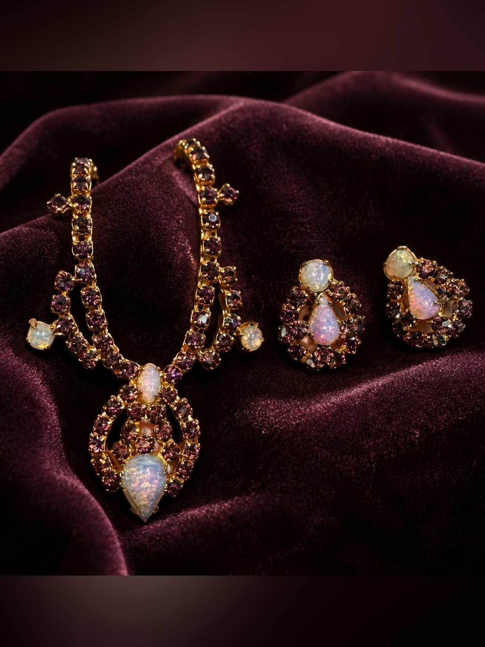 CONTINENTAL Vintage signed Amethyst tone Demi Parure Set